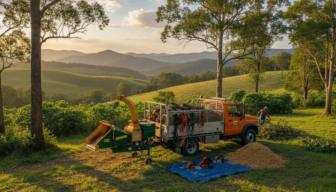 Werribee Arborist work truck and wood chipper on site in the Werribee